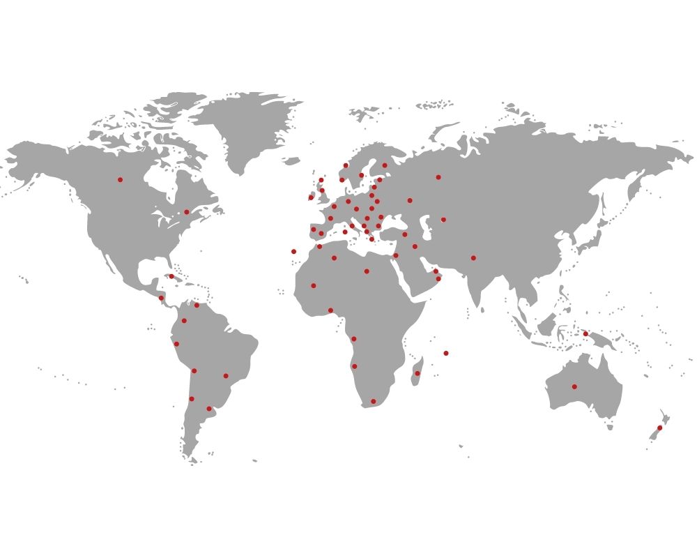 MAPAMUNDI que muestra las máquinas instaladas de DIFMAQ ROURE en los diferentes países.